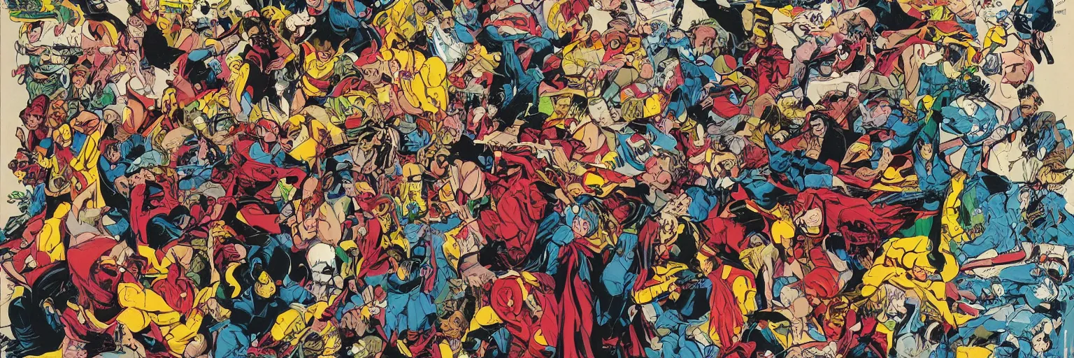 Image similar to vintage comic book art of diverse people, comics superhero, modern art,