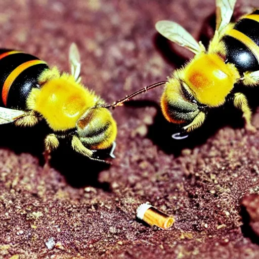 Image similar to national geographic two insect bees in smoking a cigarette