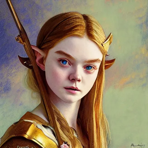 Prompt: Elle Fanning as zelda portrait, Crayon, textured art by Stanley Artgerm Lau , greg rutkowski, thomas kindkade, alphonse mucha, loish, norman rockwell