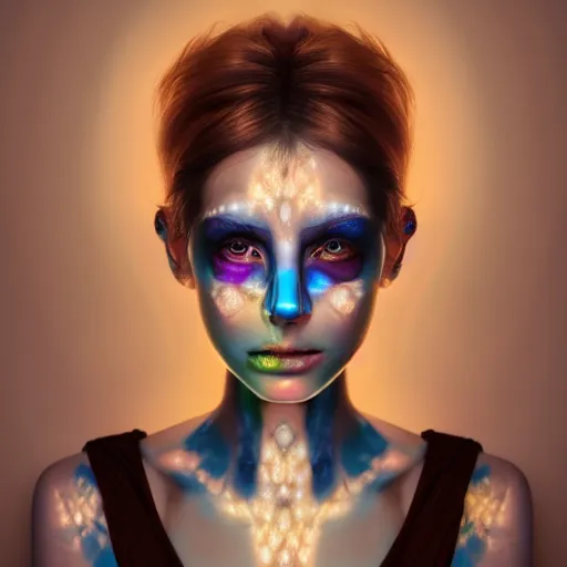 Image similar to face portrait of a woman, inspired by mandy jurgens, fractal face jewellery, light make up, 4 k, high detailed, illustration