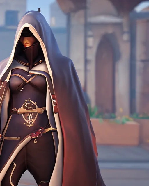 Prompt: assassin hooded playable hero character in overwatch