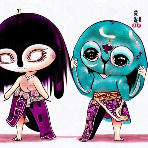 Image similar to Silat sloth dual, chibi manga art style, Japanese style, in the style of Mark Ryden, digital art