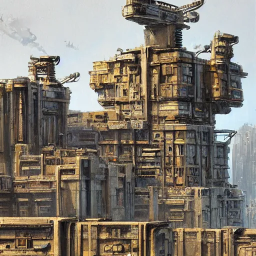 Prompt: painting of a scifi ancient civilzation victorian, brutalist architecture, ian mcque