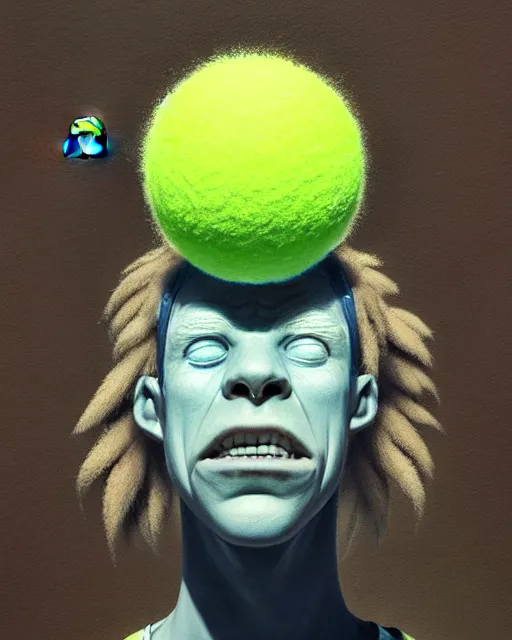 Image similar to highly detailed vfx portrait of a character of a tennis ball monster stephen bliss, chalk, unrealengine, greg rutkowski, loish, rhads, beeple, chalk, makoto shinkai and lois van baarle, ilya kuvshinov, rossdraws, tom bagshaw, basil gogos