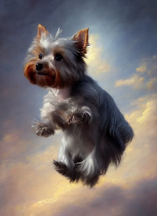 Prompt: a beautiful portrait of grey puppy yorkshire terrier looking expecting, plush toy, flying on a spaceship, digital art by eugene de blaas and ross tran, vibrant color scheme, highly detailed, in the style of romanticism, cinematic, artstation, greg rutkowski