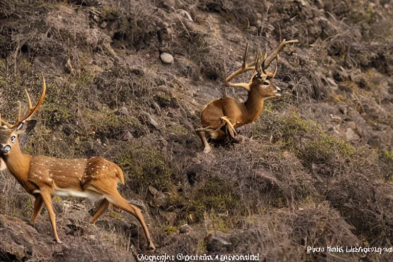 Prompt: taking from above, many mobs of indian tribes are chasing golden - horned deer. high detail, photorealistic, good lighting, unbelievable.