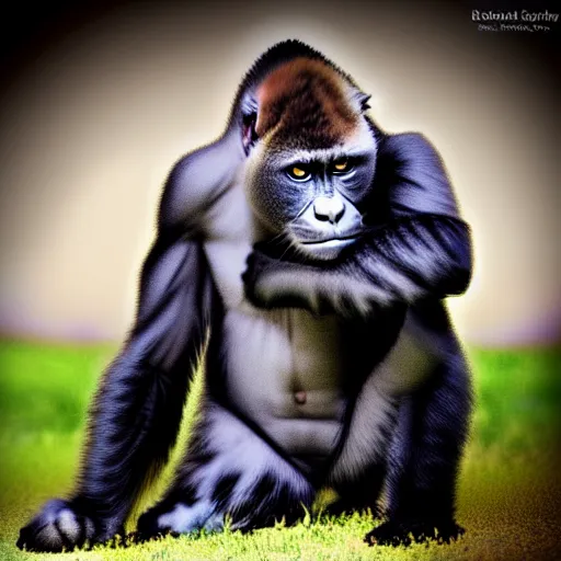 Image similar to a feline cat - gorilla - hybrid, animal photography