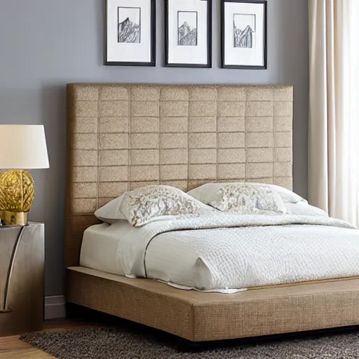 Image similar to award-winning catalog photo modern roman-style columnar headboard master bedroom