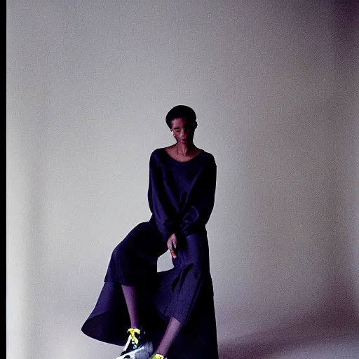 Image similar to realistic photoshooting for a new balenciaga lookbook, color film photography, portrait of a beautiful woman, in style of Tyler Mitchell, 35mm,