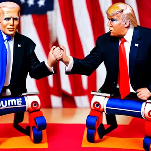 Image similar to rock'em sock'em robots with biden and trump