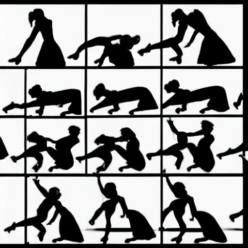 Image similar to a grid of a sequence of a woman dancing, muybridge style.