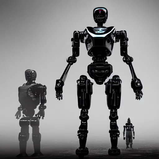 Image similar to black and white death robot, science fiction, 4 k, super high detail