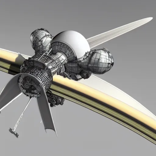 Prompt: 3 d render of a spaceship near saturn