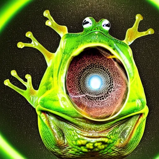 Prompt: the universe inside a frogs' mouth