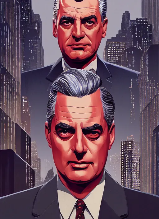 Prompt: Twin Peaks poster artwork by Michael Whelan and Tomer Hanuka, Rendering of portrait of Cary Grant, full of details, by Makoto Shinkai and thomas kinkade, Matte painting, trending on artstation and unreal engine