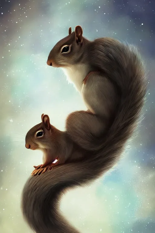 Image similar to beautiful seductive squirrel floating in space, highly detailed, portrait, Charlie Bowater character art,