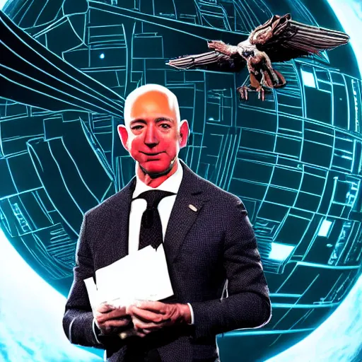 Prompt: Jeff Bezos as Vulture at the helm of the Death Star