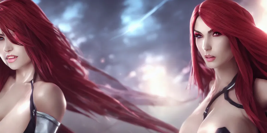 Prompt: Katarina from League of Legends, photorealistic studio portrait, studio lighting, unreal engine 5, hyperrealistic, dynamic lighting, white ambient background, realistic, highly detailed