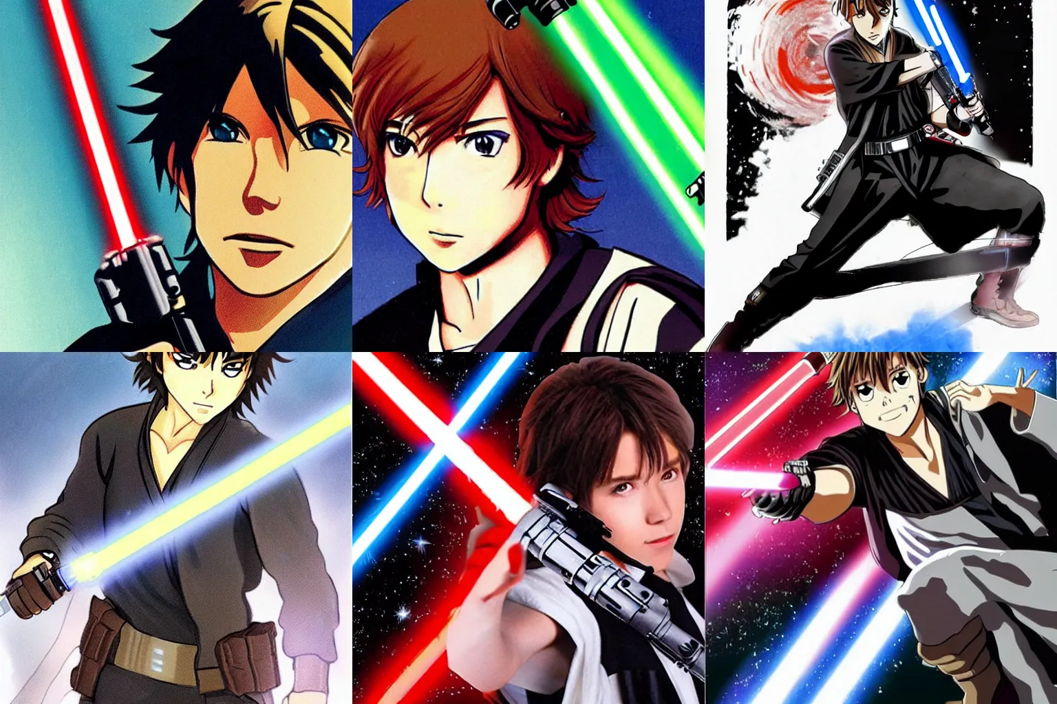 Prompt: anime star wars luke brandishing a lightsaber