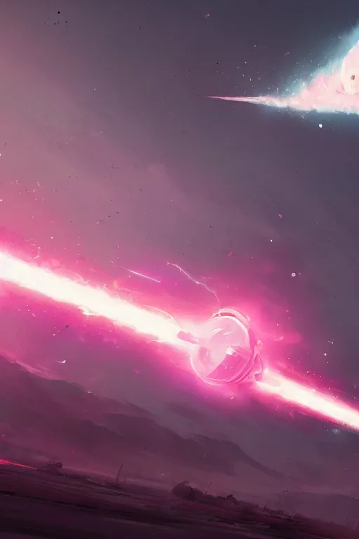 Prompt: a pink and gray meteor striking the ground, digital art, in the style of greg rutkowski, trending on artstation