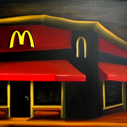 Image similar to dark, gothic, vampire, mcdonalds restaurant, oil painting