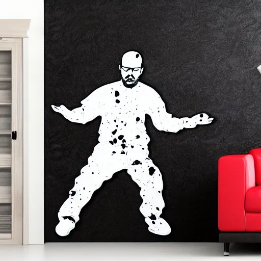 Image similar to die cut sticker, walter white breakdancing, splatter paint