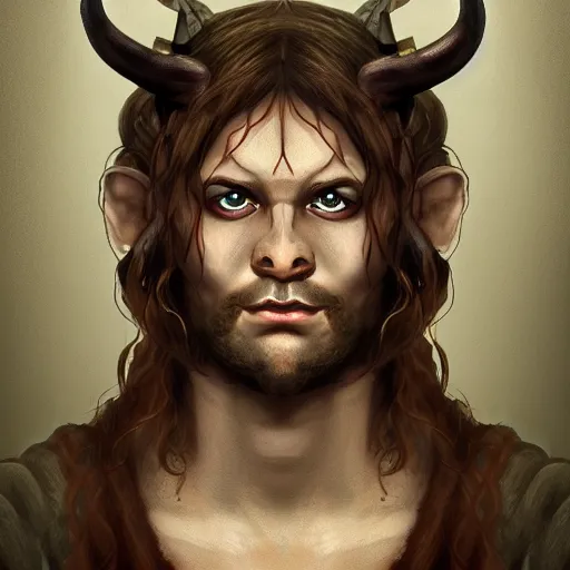 Image similar to ancient greek satyr oracle, cleric, horned, dnd character, portrait, matte fantasy painting, deviantart artstation, by jason felix by steve argyle by tyler jacobson