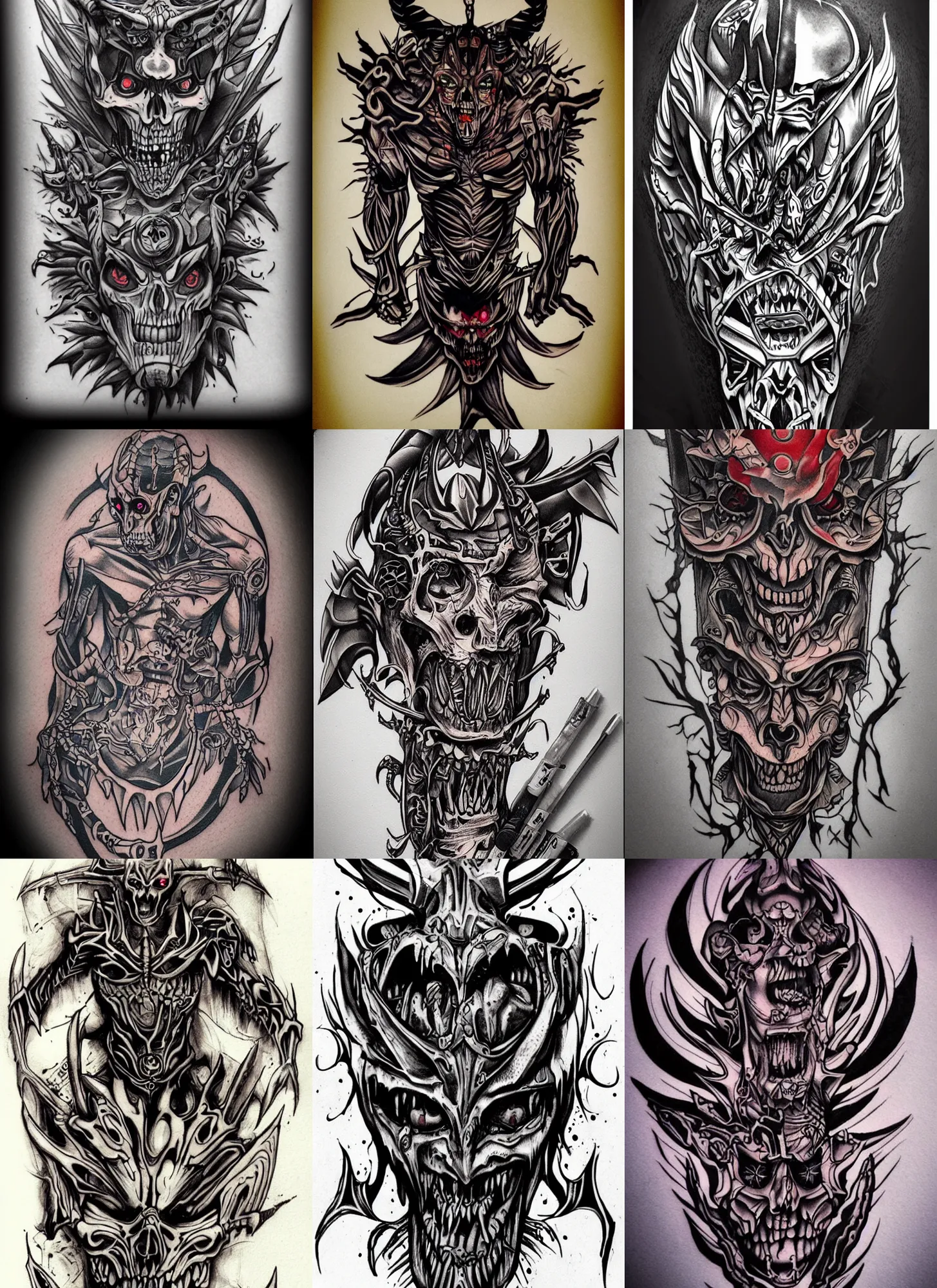 Image similar to Tattoo Design demonic cyborg