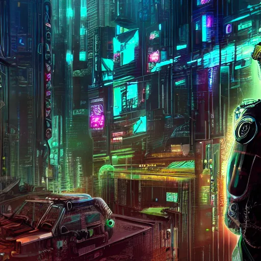 Image similar to photo of hercules in a cyberpunk setting