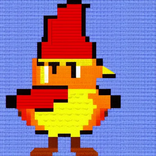 Image similar to a bird with a hat in pixelart