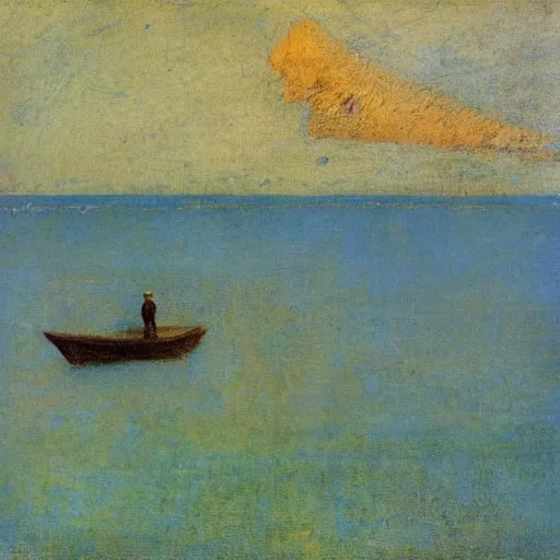 Prompt: a fisherman at sea by odilon redon