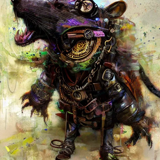 Image similar to steampunk rat, acid, 303, psychedelic, by ruan jia