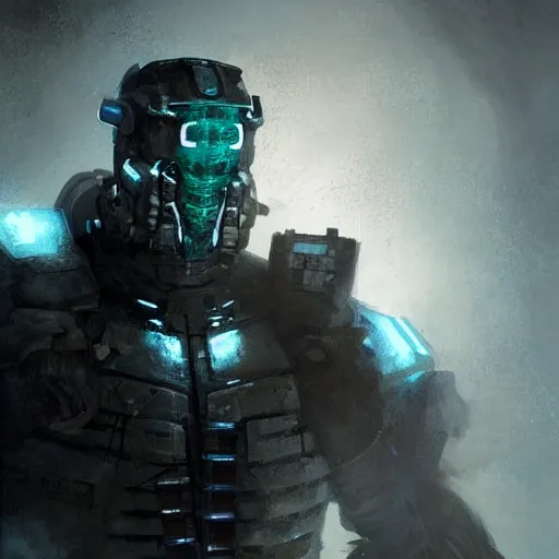 Image similar to portrait of sam worthington by greg rutkowski as a character from dead space