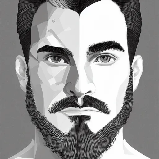 Image similar to symmetrical portrait from a man with a designer beard, Artstation