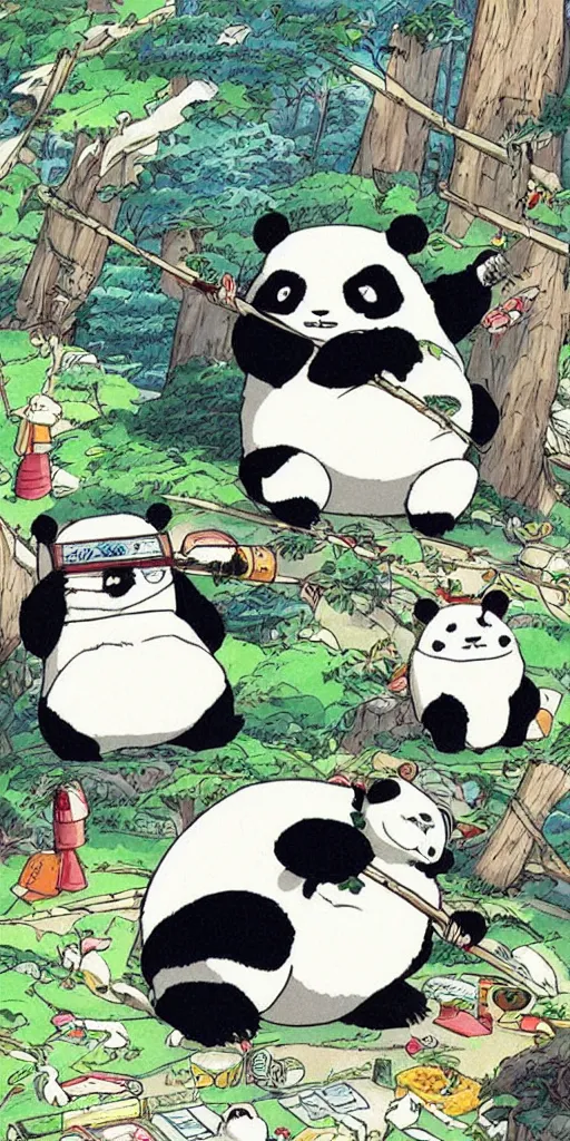 Image similar to a panda bus in japan like totoro, 1990s anime, full color, tarot card the chariot, highly detailed ,