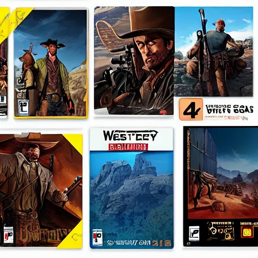 Prompt: video game box art of a game called western outlaw, 4 k, highly detailed cover art.