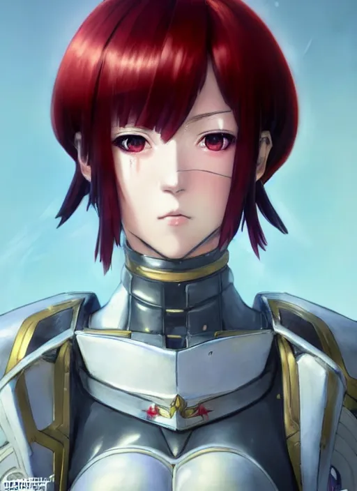 Image similar to portrait of Anime sister of battle, Warhammer 40000, cute-fine-face, red-short-hair pretty face, realistic shaded Perfect face, fine details. Anime. realistic shaded lighting by Ilya Kuvshinov katsuhiro otomo ghost-in-the-shell, magali villeneuve, artgerm, rutkowski, WLOP Jeremy Lipkin and Giuseppe Dangelico Pino and Michael Garmash and Rob Rey and Gustav Klimt