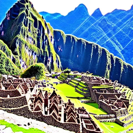 Prompt: machu picchu with Jim Carrey face as the mountain