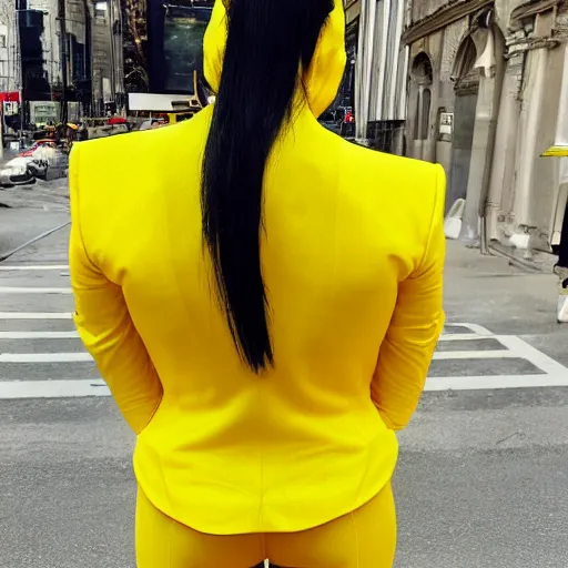 Image similar to love, diverse yellow cybersuits, from behind, connection rituals, wide wide angle, vivid, elaborate, highly detailed, beautiful lighting