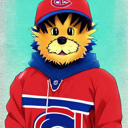 Image similar to anime Portrait of Youppi the Habs Montreal Canadiens Mascot as a very cute powerful and friendly pokemon, highly detailed anime, high evolution, 1990s, legendary, smooth, sharp focus, dynamic lighting, intricate, trending on ArtStation, illustration pokemon, art by WLOP