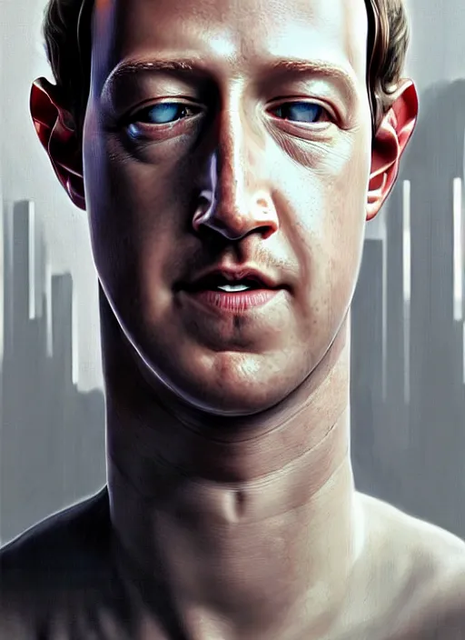 Image similar to mark zuckerberg as male android from i robot!!!, lifeless, portrait, intricate, highly detailed, digital painting, artstation, concept art, wallpaper, smooth, sharp focus, illustration, art by h. r. giger and artgerm and greg rutkowski and alphonse mucha