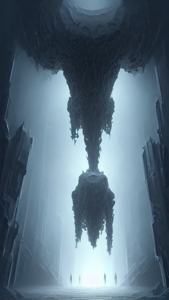 Prompt: professional concept art of a symmetrical! abstract fractal ominous floating robotic terrifying giant thing in a dark room by artgerm and greg rutkowski ( thin white border ). an intricate, elegant, highly detailed digital painting, concept art, smooth, sharp centred focus, illustration, in the style of cam sykes, wayne barlowe, igor kieryluk.