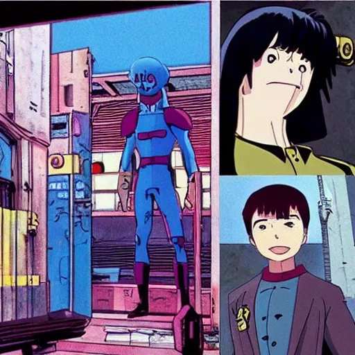 Image similar to “Movie stills from a Watchmen Anime adaptation by Hayao Miyazaki.”