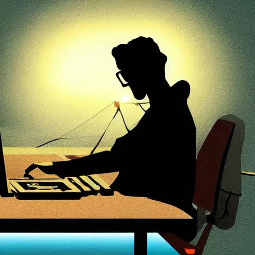 Image similar to portrait of a computer programmer coding while smoking marijuana through a bong digital art high quality artstation cinematic lighting