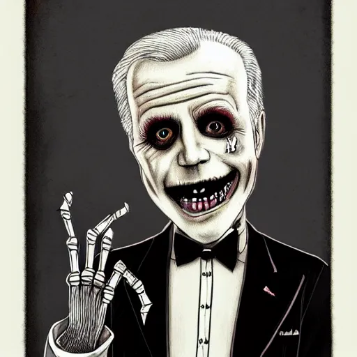 Prompt: grunge drawing of joe biden in the style of jack skellington and Jacob Shaw,creepy, surreal, trending on artstation