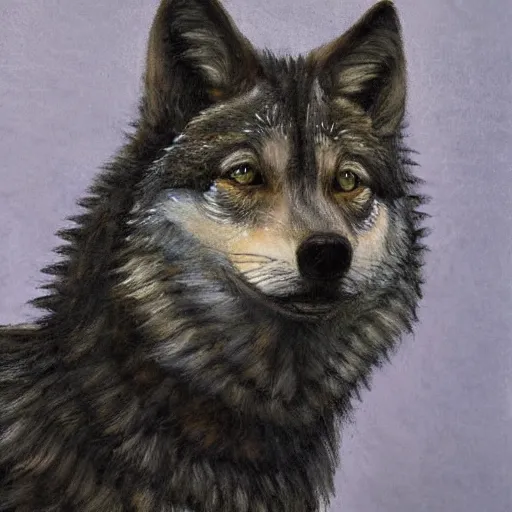 Prompt: retarded wolf portrait, impressionism, complimentary colors