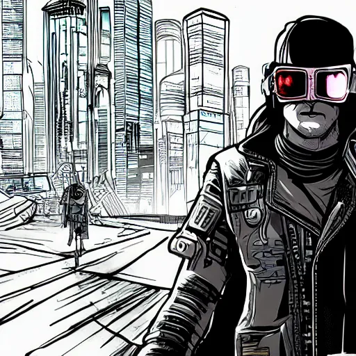 Image similar to Cyberpunk dude, by Matt Rhodes.