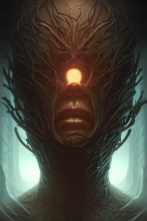 Image similar to professional concept art symmetrical portrait of a ominous floating!! organic terrifying!! species thing in a dark room by artgerm and greg rutkowski. an intricate, elegant, highly detailed digital painting, concept art, smooth, sharp focus, illustration, in the style of cam sykes.