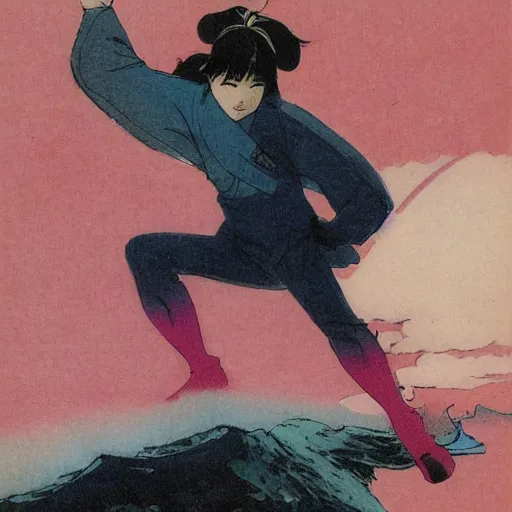 Prompt: japanese teen, by jack kirby, italo calvino and ivan aivazovsky