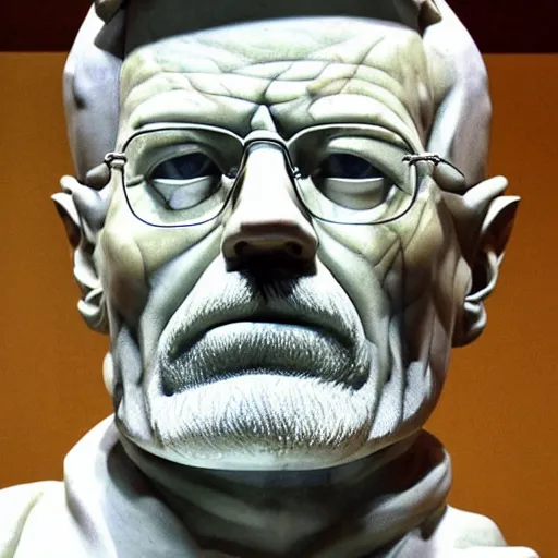 Image similar to a marble sculpture of walter white by michelangelo